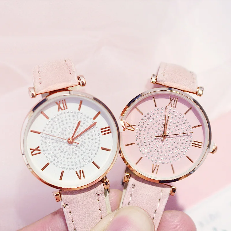 

Luxury Starry Sky Women Watch Pink Leather Ladies Bracelet Watch Black Quartz Wristwatches Casual Female Clocks Relogio Feminino