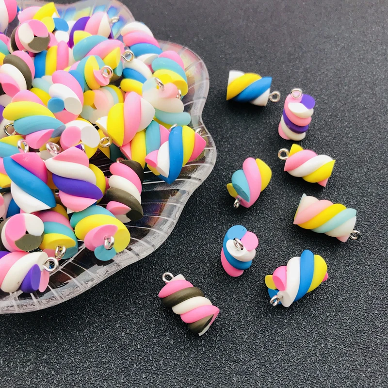 10 шт. горячая Распродажа Kawaii красочная глина вихревой Зефир Шарм для брелока
