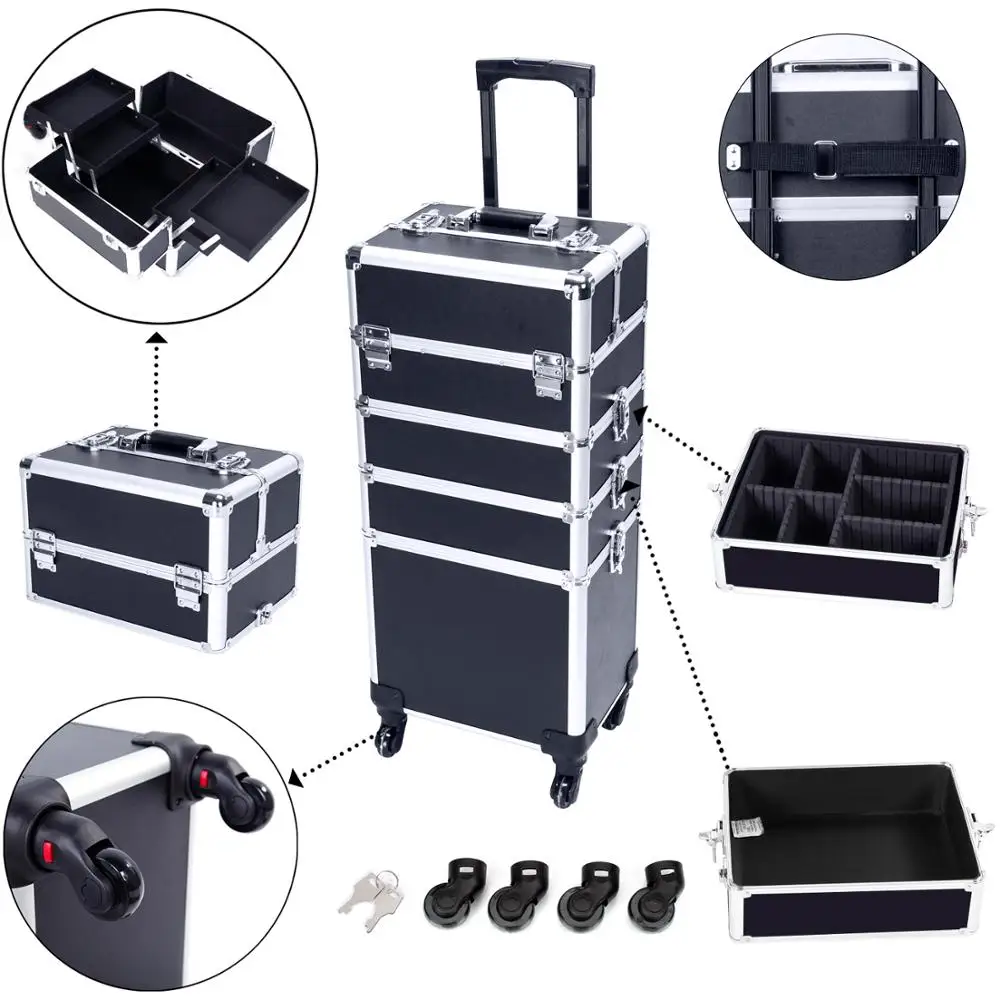 

4 in 1 Aluminum Cosmetic Makeup Case Tattoo Box Black