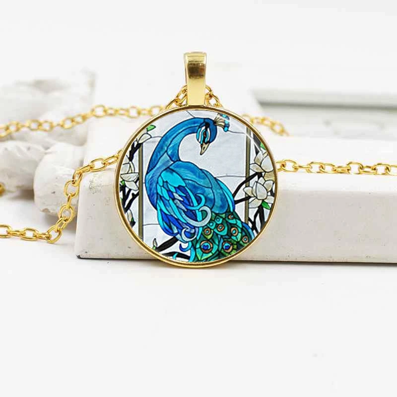 Новое красивое перо павлина Кристалл ожерелье из стекла сплава ретро кулон |