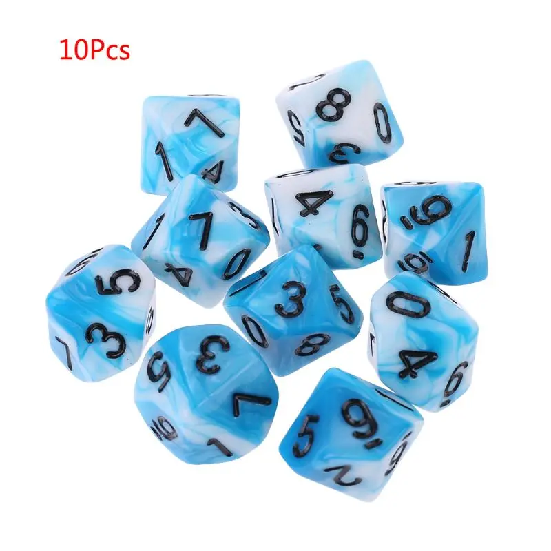 Color F 10 шт./компл. 10 Двусторонняя D10 многогранные кубики числа циферблаты рабочего стола Настольная игра - Цвет: Color F