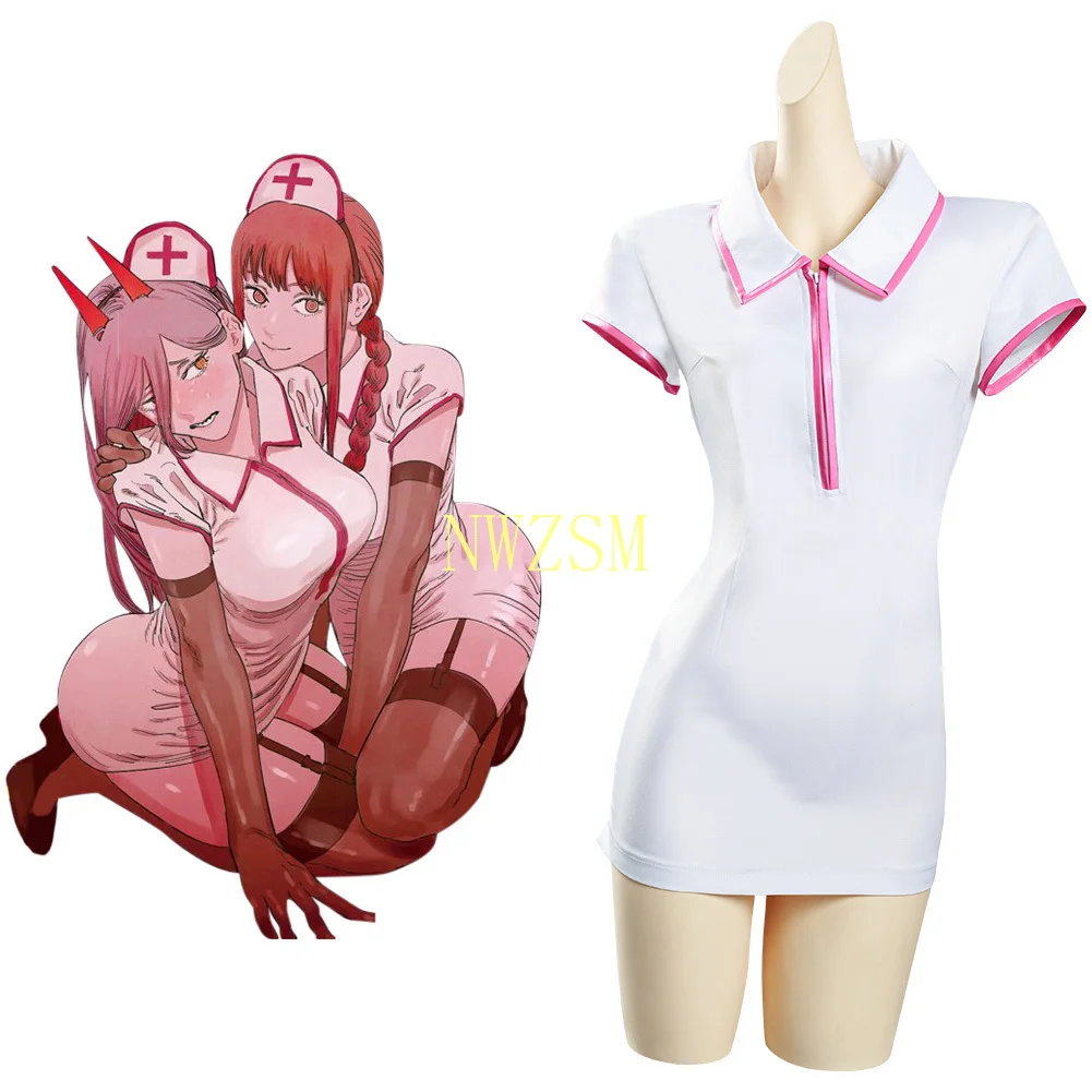 

Бензопила человек макима/сила униформа медсестры костюмы для косплея Хэллоуин Карнавальный Костюм