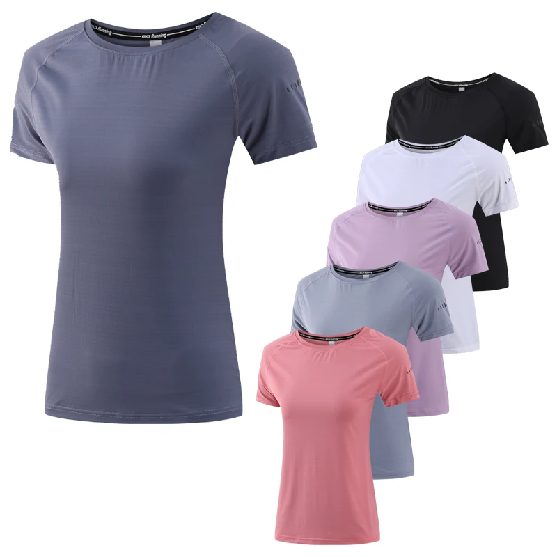 Sexy Yoga Shirts Print Mesh Women Gym Running Sport Top Workout Breathable O Collar Elastic Basic Short Sleeve