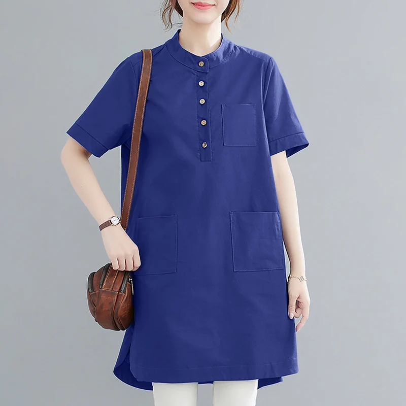 

High Low Chemise Summer Women Short Sleeve O Neck Blouse Blusa ZANZEA Casual Shirt Vintage Baggy Solid Chemise Split Tunic Tops