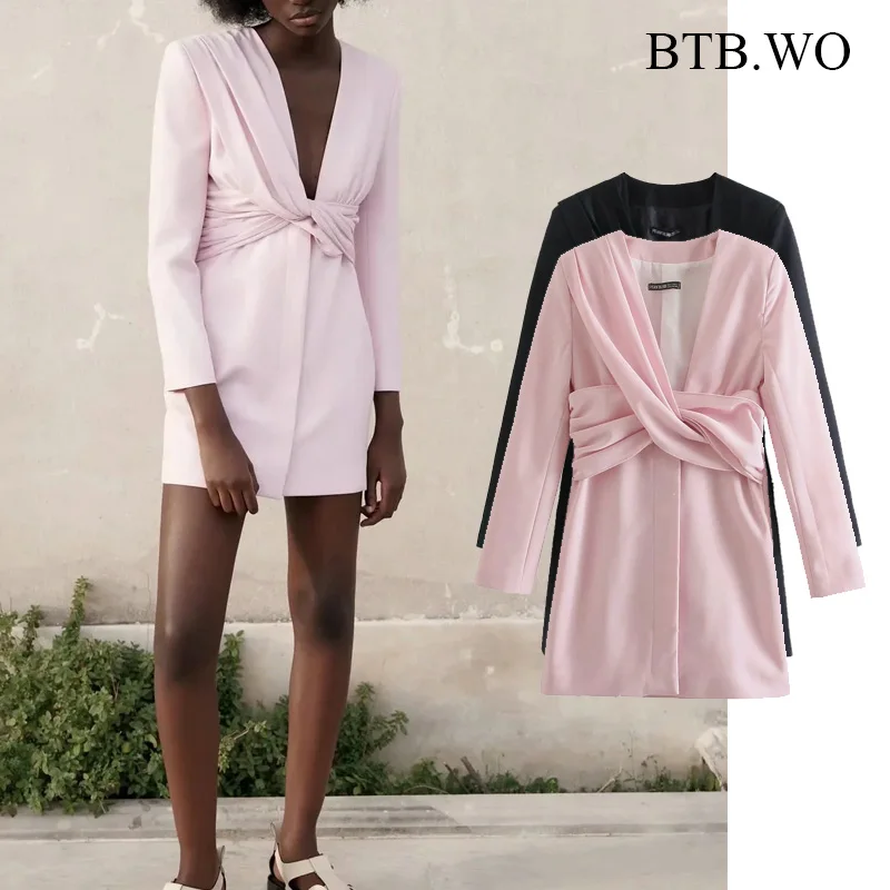 

BTB.WO Women Office Wear Black Za Blazer Women 2020 Double Breasted Vintage Long Sleeve Female Outerwear Chic Tops