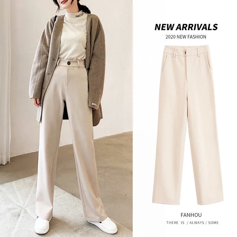 

Плотные шерстяные брюки, женские свободные прямые облегающие универсальные повседневные брюки с высокой талией для осени и зимы, с широким...