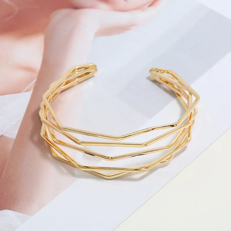 Модный Регулируемый Открытый браслет с подвесками геометрические многоугольные