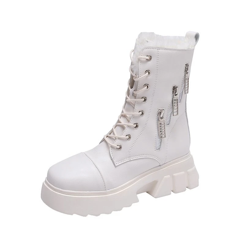 

Женские зимние ботинки, бежевые плюшевые теплые меховые повседневные ботинки, кроссовки, Полуботинки на платформе, зимняя обувь со шнуровк...