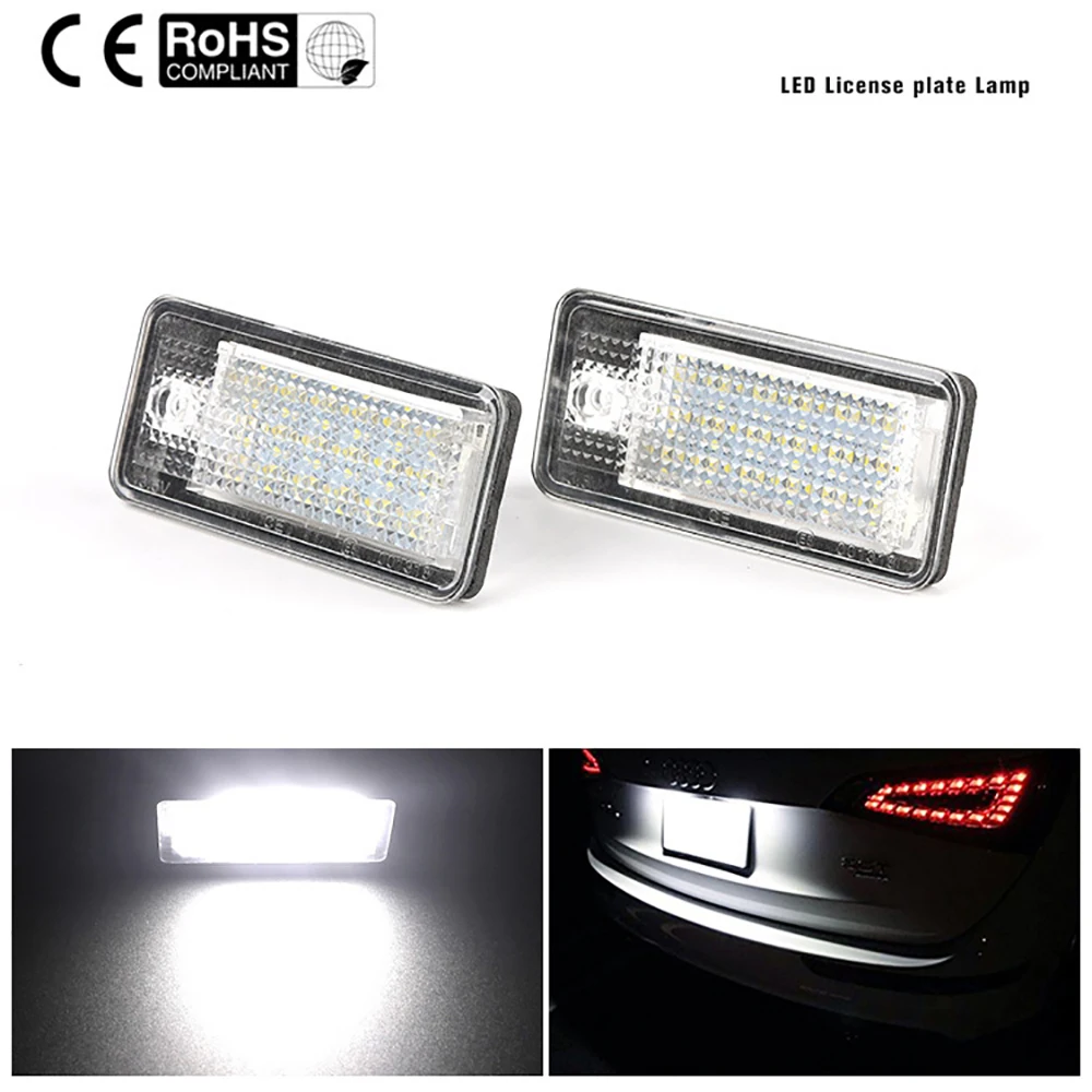 2pcs For Audi A3 8P A4 B6 B7 A6 C6 A8 D3 Q7 4L RS4 Cabriolet Sline Universal LED Car Number License Tail Plate Lights Light Bulb - купить по
