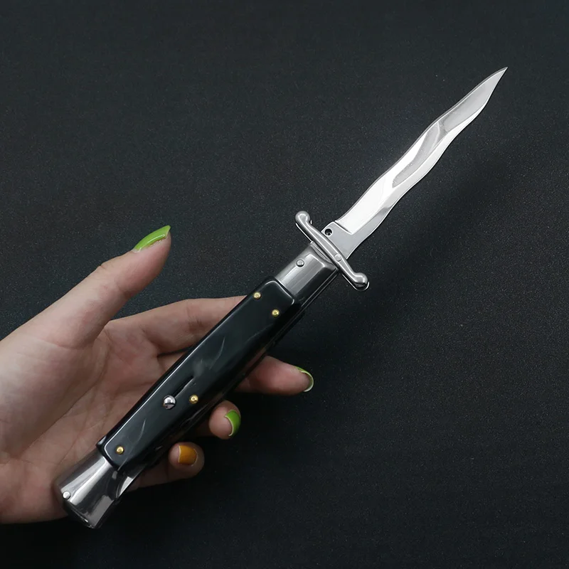 

9.84 Inch 440c Mirror Blade Steel Serpentine Blade Automatic Tactical Folding Knife Outdoor EDC Hunting Tool With Oxford Bag