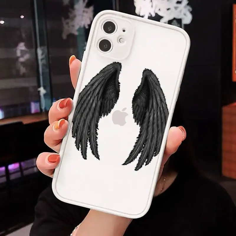 

Angel colourful wings feather black Phone Case Matte Transparent for iPhone 7 8 11 12 s mini pro X XS XR MAX Plus cover funda