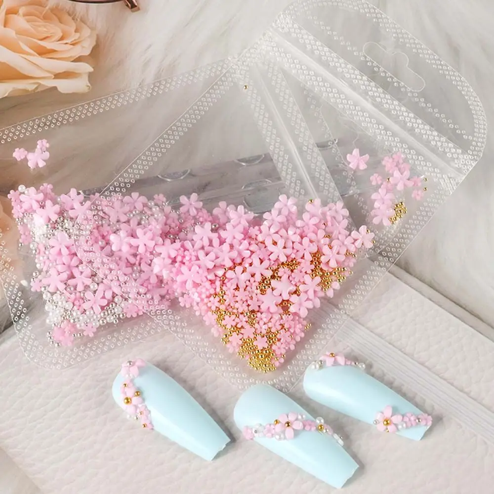 

1Bag 3D Acrylic Flower Nail Parts Decoration Mixed Steel Beads Gems Charms Kawaii Nail Supplies For Professional Accessories