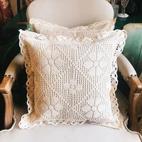 european country style beige crochet pillow cover cushion cover for patio garden delicate handmade lace sofa chair pillowcase