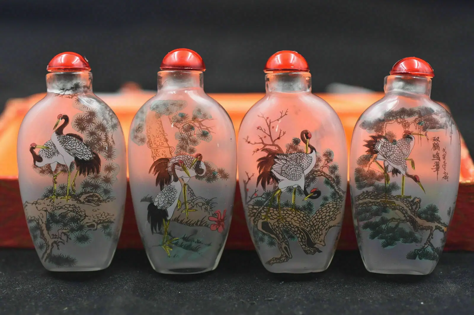 

4pc Chinese folk Inside painted Four Seasons Hok glass SNUFF BOTTLE NN