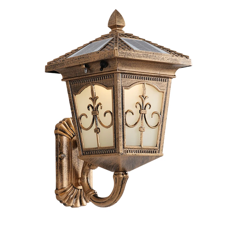 Ретро Бронзовый светодиодный настенный светильник на солнечных батареях для