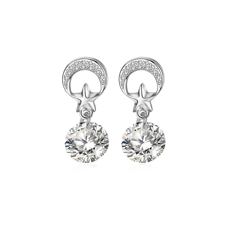 Серьги Karopel серебряного цвета с Луной и звездами из белого циркония серьги