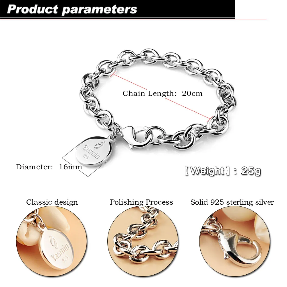 925 sterling silver bracelet 16-22 cm small circular brand is contracted fashion suitable for women and man | Украшения и