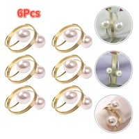 6pcs imitation pearls napkin rings serviette buckle holder hotel wedding party holiday dinner decoration table napkin holders
