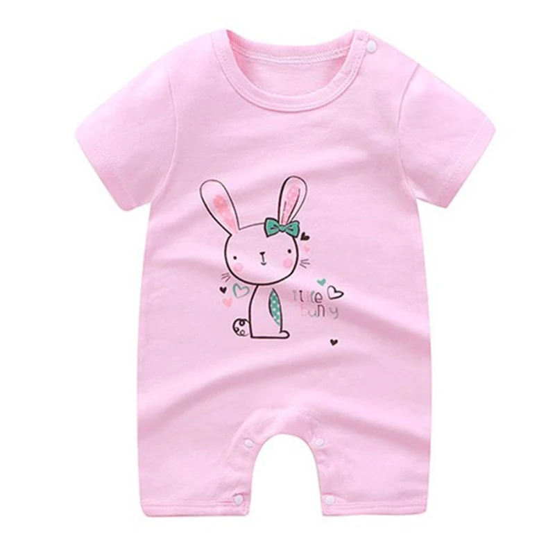

Infant Baby Summer Short Sleeve Rompers Cartoon Animal Print Pajama Outfits Toddlers Buttons Jumpsuit Cotton Onesies