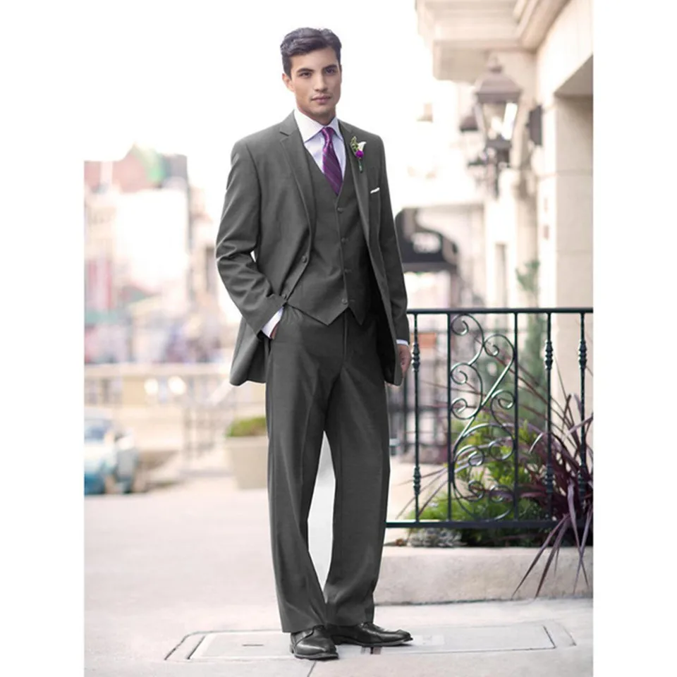 

New Classic Men's Suit Smolking Noivo Terno Slim Fit Easculino Evening Suits For Men Gray Wedding Notched Lapel Tuxedos Formal G