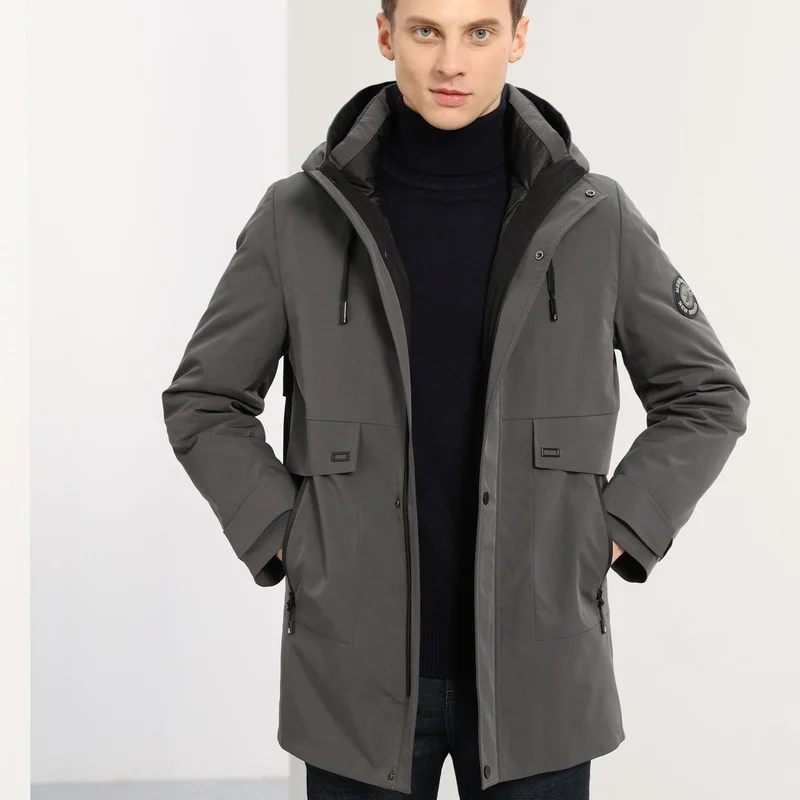 The New Men's Down Jacket Mid-length Hooded Liner Can Be Detachable One Coat and Three Wear Down Jacket Men's Tops