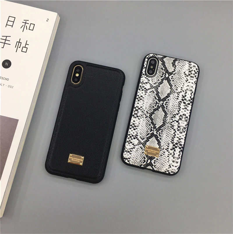 luxury leopard snake flower Crocodile metal label leather case for iphone 14 13 12 11pro XR XS Max 7 8plus 3D hard plastic cover