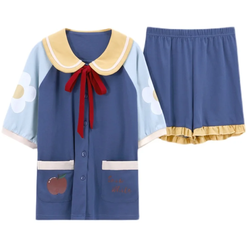 Nanjiren Princess Style Pajamas Womens Short Sleeve Shorts Polo Collar Pure Cotton Homewear Summer Two Piece Set Can Be