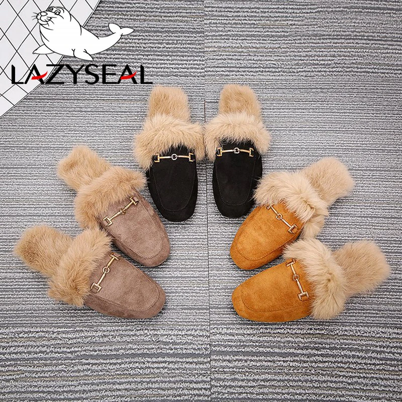 Сланцы LazySeal женские с мехом уличные дизайнерские туфли из натурального