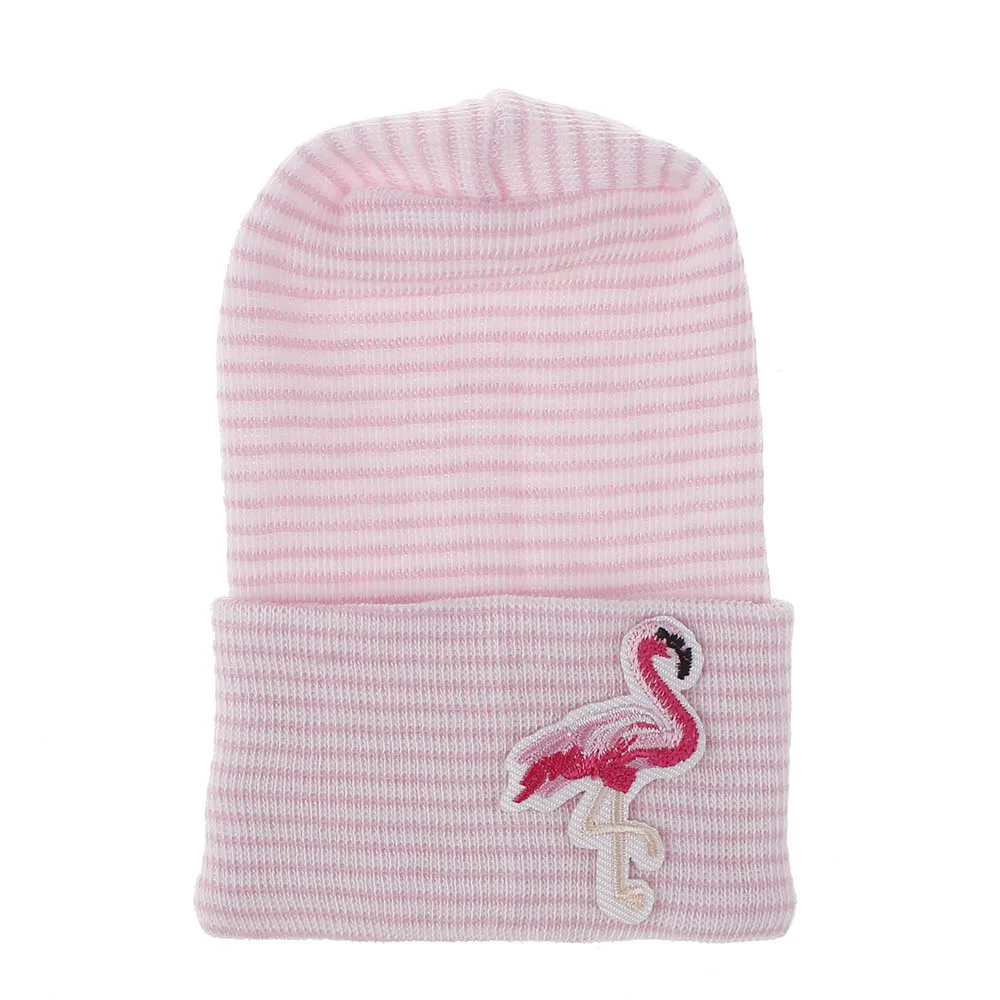 Pink Flamingo Аксессуары для детских вещей, детская мягкая шапка-тюрбан для новорожденных, прекрасная зимняя теплая шапочка, вязаная шапка с вышивкой - Цвет: Pink Flamingo