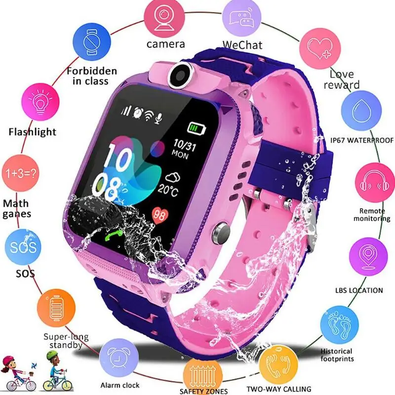 kids smart watch sos lbs location waterproof phone watches with 2g sim card childrens boys girls gift smartwatch of camera free global shipping