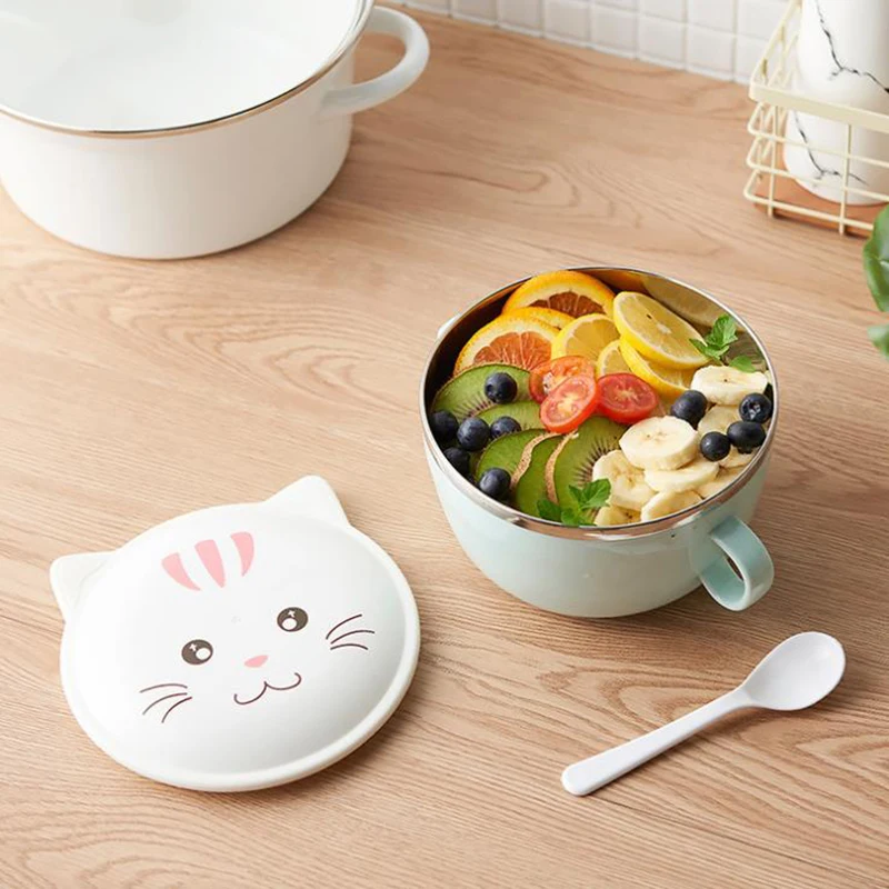 Милая миска из нержавеющей стали с мультяшным котом Ланч бокс крышкой для детей