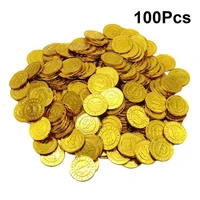 100pcs pirates gold coins plastic currency toy game props chips playset party favor bitcoin for kids golden