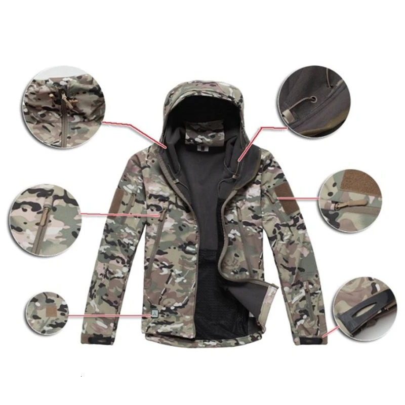 

Skin Outdoor Hunting Camp Waterproof Windproof Polyester Coat Hoody softshell hooded thick warm breathable couple jacket