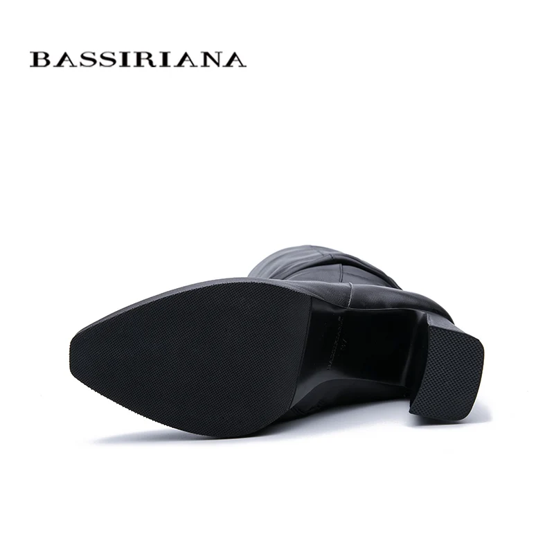 BASSIRIANA2019 кожаные ботфорты на высоком каблуке женские зимние ботинки женские туфли черные высокого качества