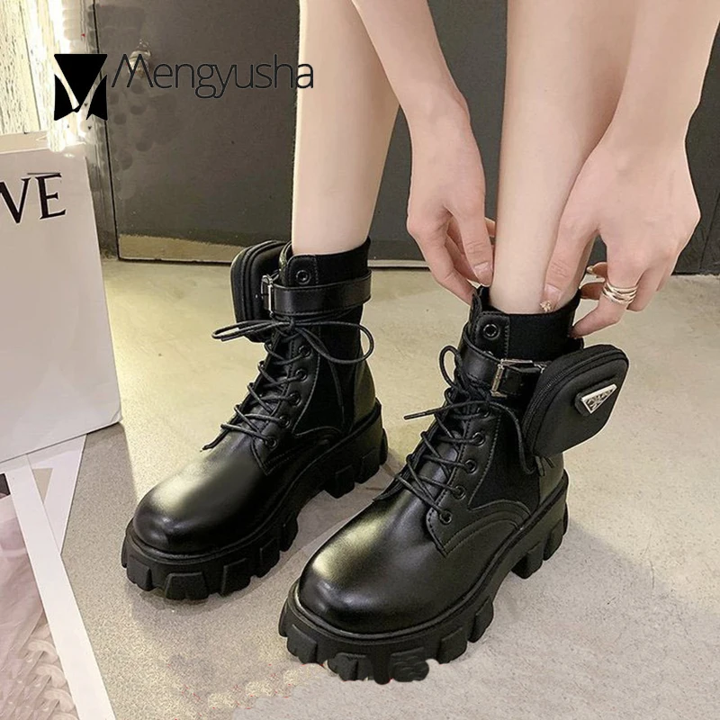 2020 тренд на платформе Сапоги В рыцарском стиле шнуровке Ботильоны Обувь из