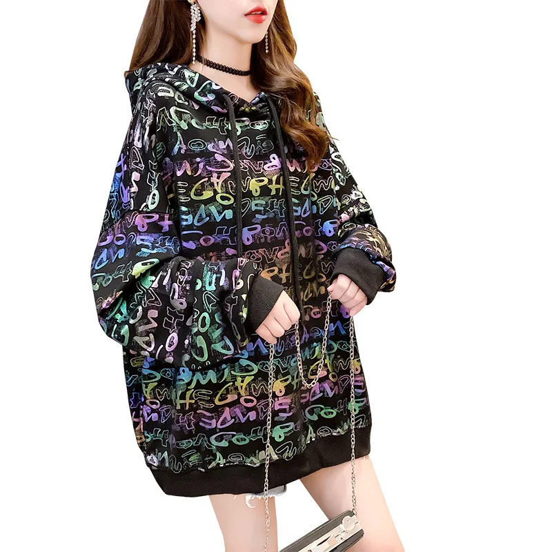 

2020 autumn new printed back-to-back hat long-sleeved sweater female fat MM increase size loose thin top