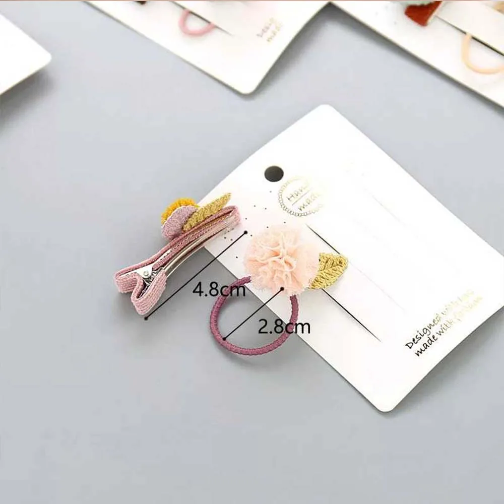 New 2 Pcs/set Yarn Ball Leaf Hair Clips For Girls Kids Pompom Elastic Rubber Bands Tie Children Accessories Set | Детская одежда и