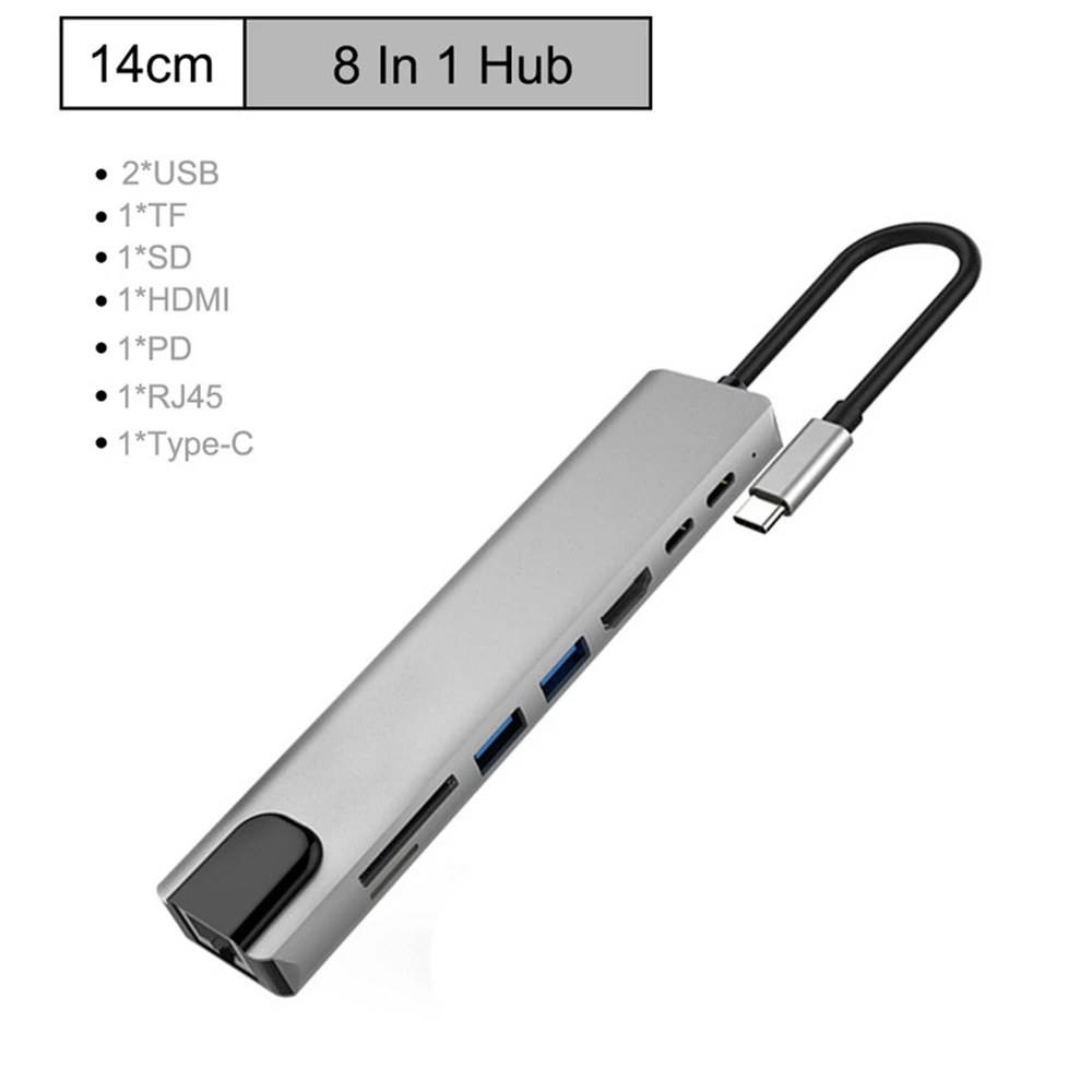 Tebe Тип usb-C USB концентратор до 4K HDMI RJ45 usb 3,0 SD/карта td читатель быстрой зарядки PD 8 в 1 многофункциональный адаптер для MacBook Pro