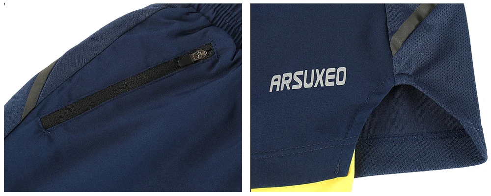 ARSUXEO мужские шорты для бега 2 в 1 быстросохнущие спортивные шорты для активного тренировок для бега спортивные шорты дышащие B191
