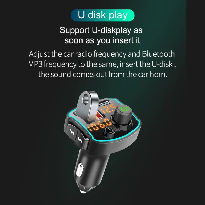 

Car Bluetooth 5.0 FM transmitter Dual LCD display Car Mp3 Player Handsfree Car Kit QC3.0 PD18W Quick charge U Disk Music 28GC