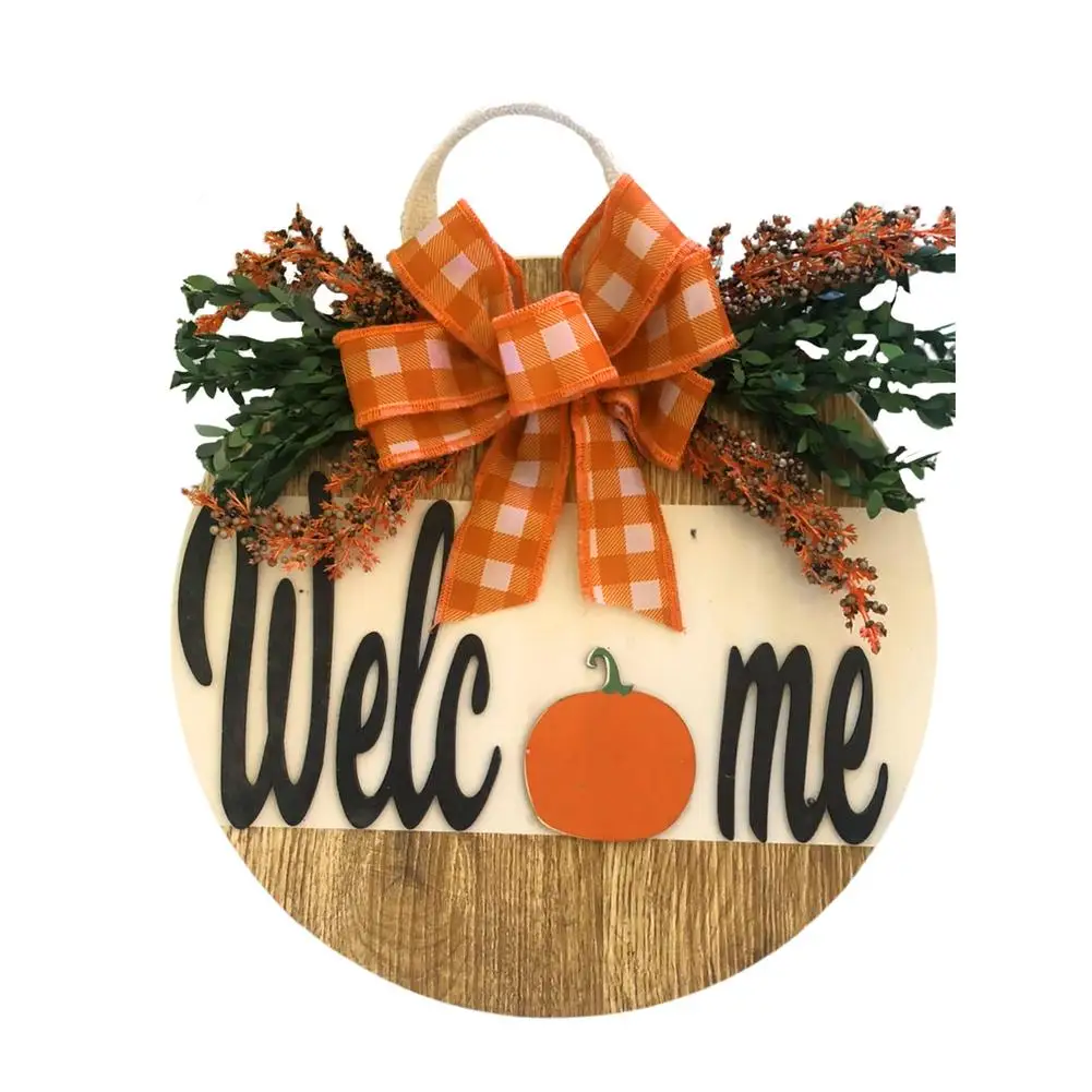 

Door Welcome Wreath Fall Artificial Flower Wood Pendant Door Hanging Garland Decortion Sign Home Ornament