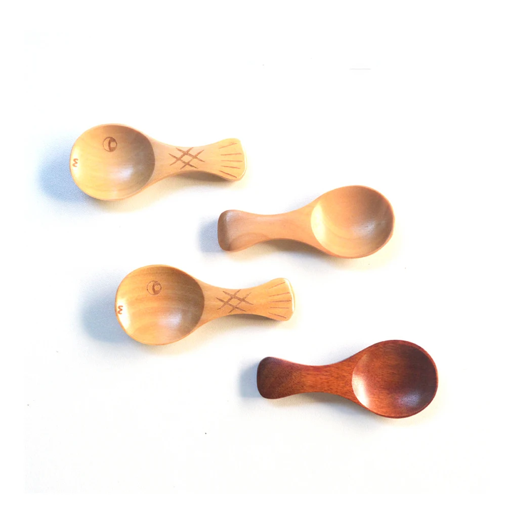 Милый рыбы специй Ложка небольшой деревянной ложкой 12 шт./лот ручной работы из