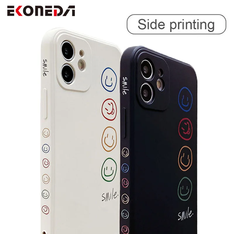 

EKONEDA Simple Smile Face Case For iPhone 12 11 Pro XS Max XR X 7 8 Plus SE 2020 Case Silicone Protective Soft TPU Back Cover
