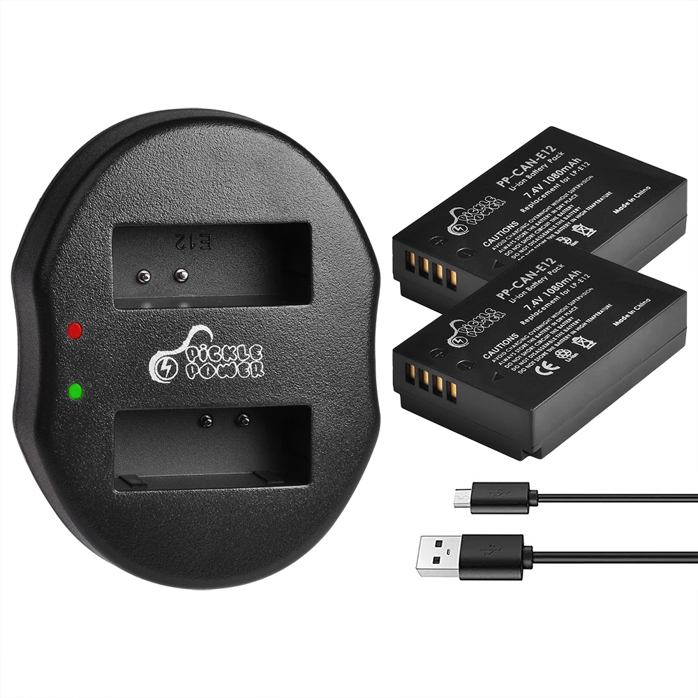 

LP-E12 LPE12 Li-ion Battery & Dual USB Charger for Canon EOS M EOS M10 M50 M100 100D Kiss X7 Rebel SL1 Camera.