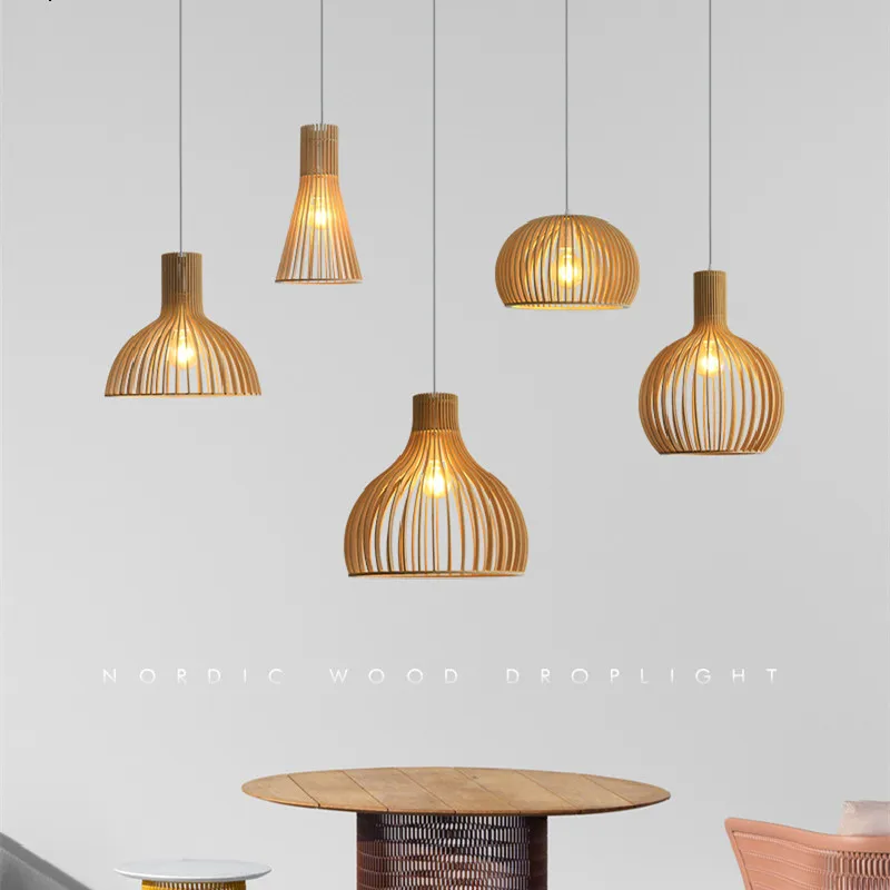 

High Quality Modern Japanese style Wooden Pendant Light Living Room Dining Room Hanging Lamp Home Docor Kitchen Lights