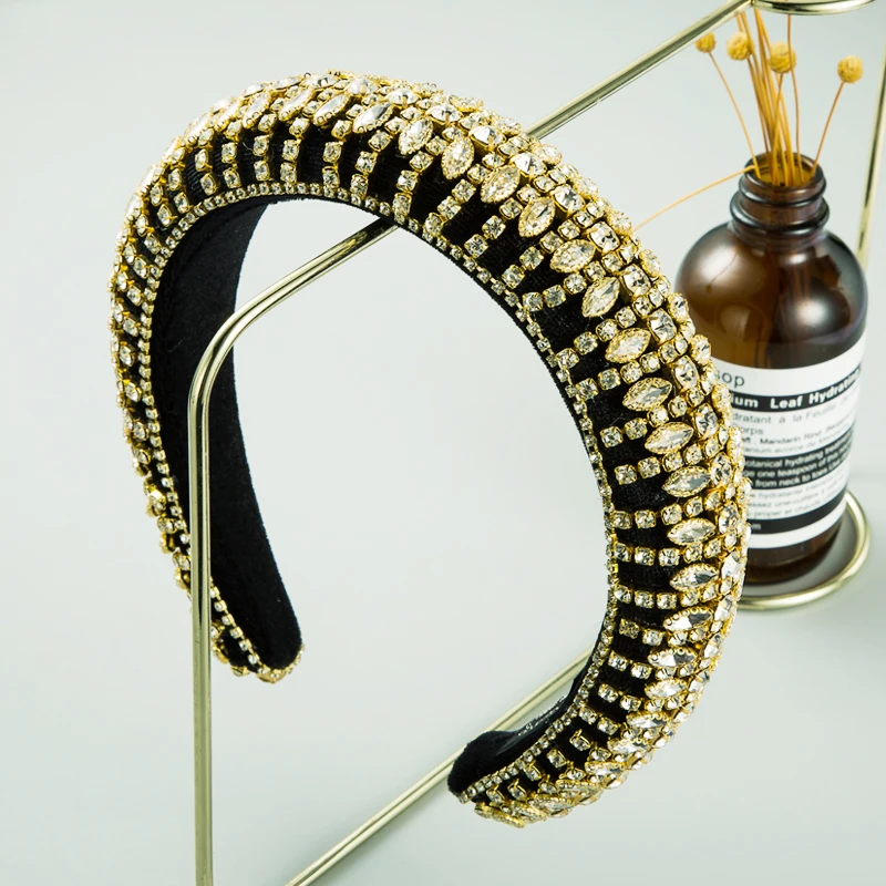 

Luxury Baroque Lustre Crystal Headband Fashion Street Shot Shiny Geometry Rhinestone Sponge Hair Band Women's Party Headdress