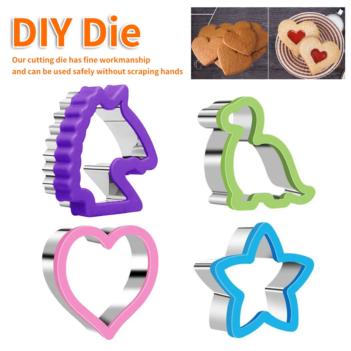 

2pcs Sandwich Cutter Set Stainless Steel Vegetable Cutter Unicorn Dinosaur Heart Star Shapes Cookie Mold for Kitchen Baking