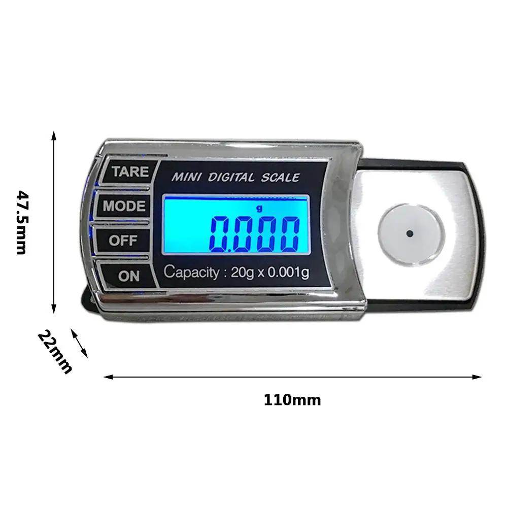 

Portable Mini 20g / 0.001g Digital Scale Electronic Capacity Balance Jewelry High Precision Electronic Pocket Carat Scale