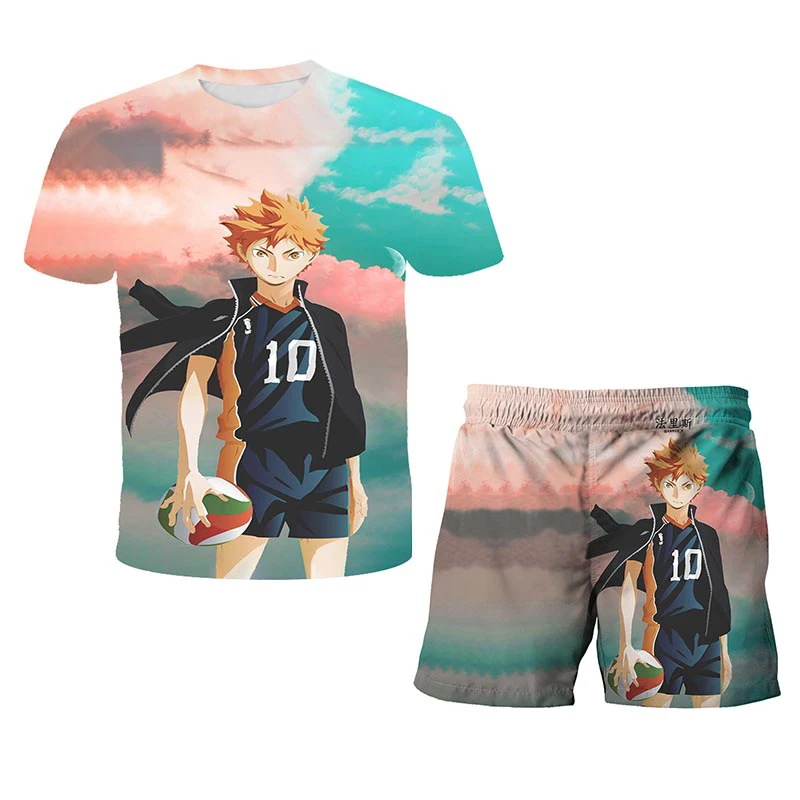 

2021 3D Printed Haikyuu 2021 New Summer o-neck campus Kids Set Cartoons Movie Print Teen T-Shirts Pants 2 Piece Casual Tops 4-14
