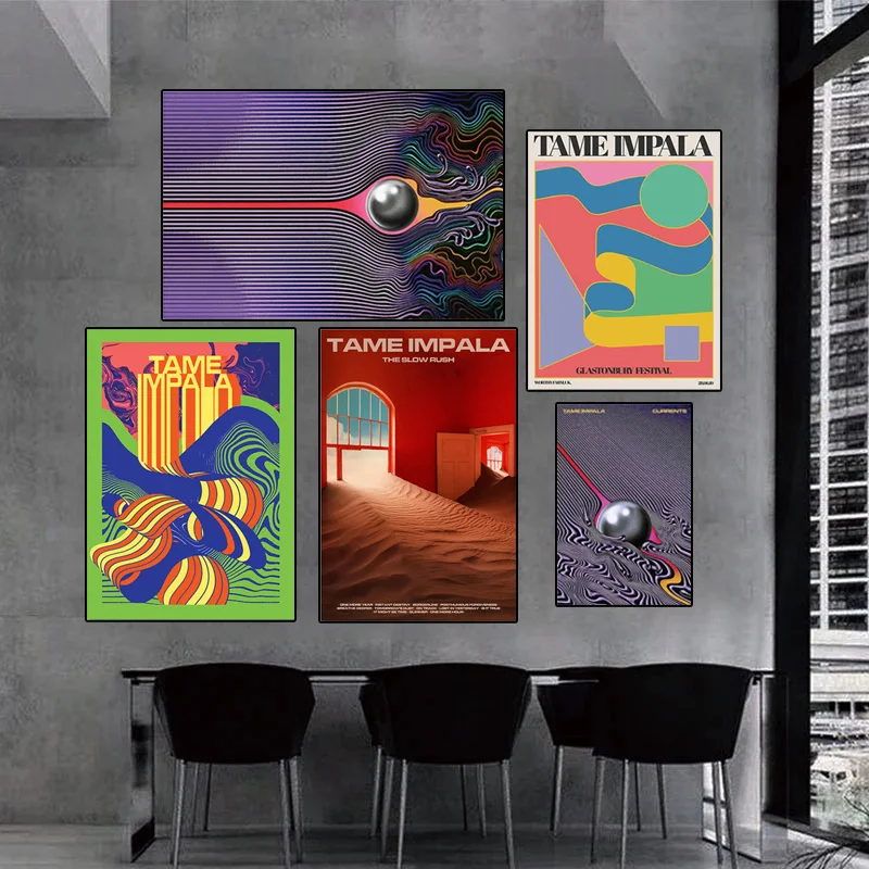

Винтажная красочная Картина на холсте Tame Impala At gloutbury Gig, геометрические постеры, настенные художественные картины, домашний декор для гостин...